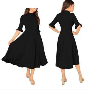 Verdusa Ribbed Black Midi Dress